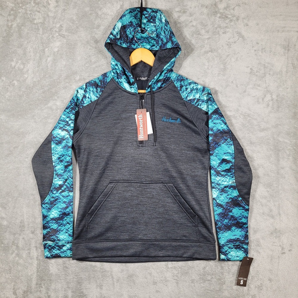 Huntworth 1/4 Zip Hoodie Camo Women Small Hunting Phathom Lagoon Gorpcore Fleece